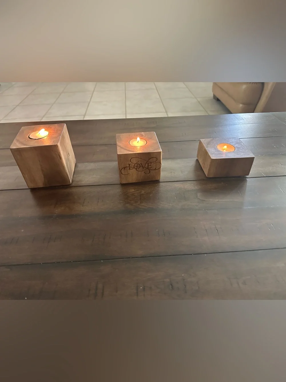 Handcrafted Set of 3 Wooden Block Tealight Candle Holders by John 3:16 Carpenter